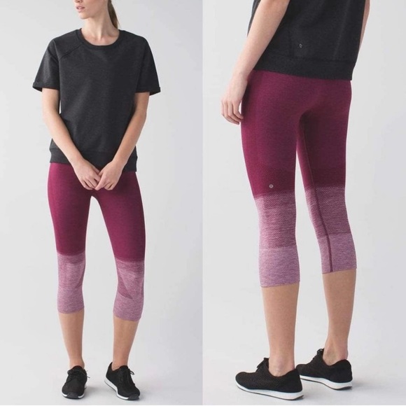 lululemon athletica Pants - LuluLemon maroon ombre crop leggings Size 4 EUC